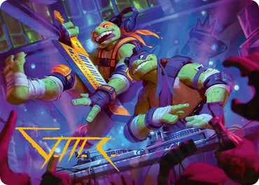 Mikey & Don, Party Planners Art Card (Gold-Stamped Signature) [Teenage Mutant Ninja Turtles Art Series]